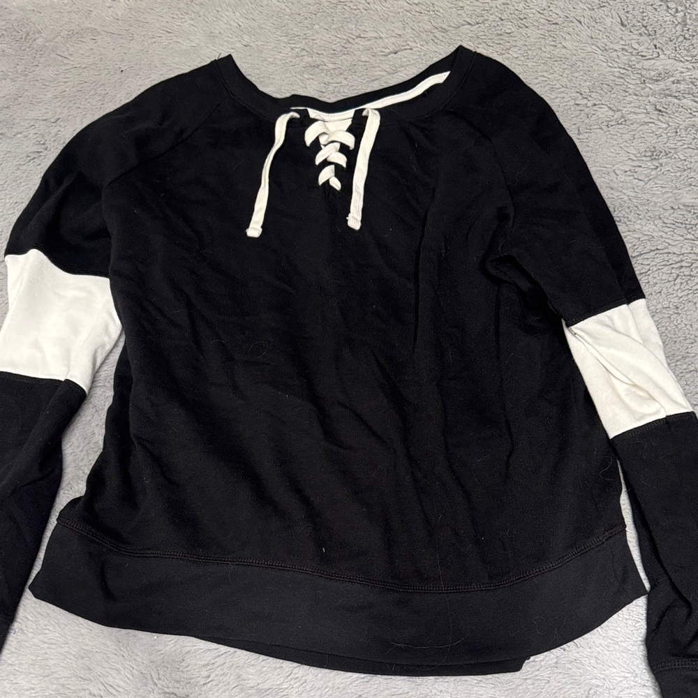Women's Black Lace-Up Pullover Top - Classic Casual